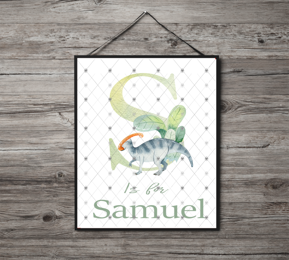 Dinosaur Initial Name Print, Letter S Custom Print, Letter S